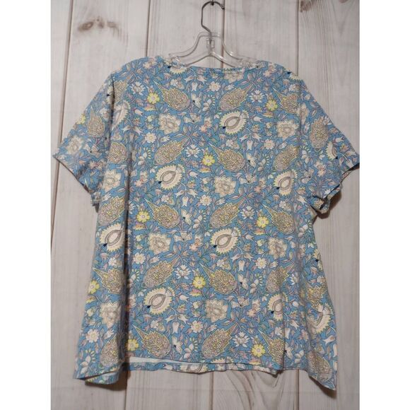 Talbots Shirt Ladies 3x Petite Pastel Blue Floral Short Sleeve VNeck Soft Tee Ca - Picture 2 of 6